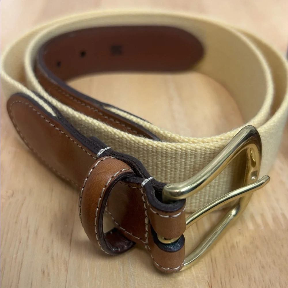 Bundle of 2 Torino Canvas/Leather Belts (Blue & Yellow) with Gold Brass Buckles